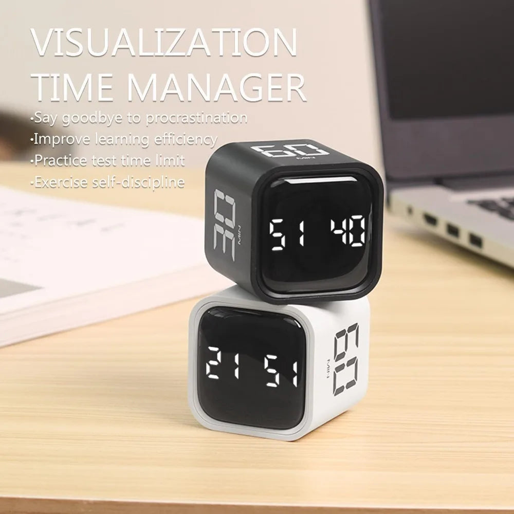 Gravity Sensing Digital Cube Timer Rotation Timing 3 Volume Adjustable Pomodoro Timer Custom Countdown 5/10/30/60min