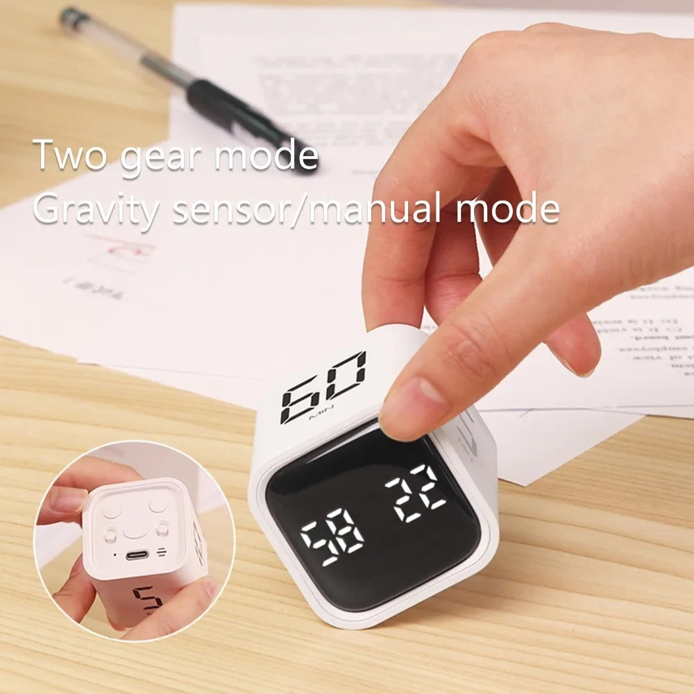 Gravity Sensing Digital Cube Timer Rotation Timing 3 Volume Adjustable Pomodoro Timer Custom Countdown 5/10/30/60min
