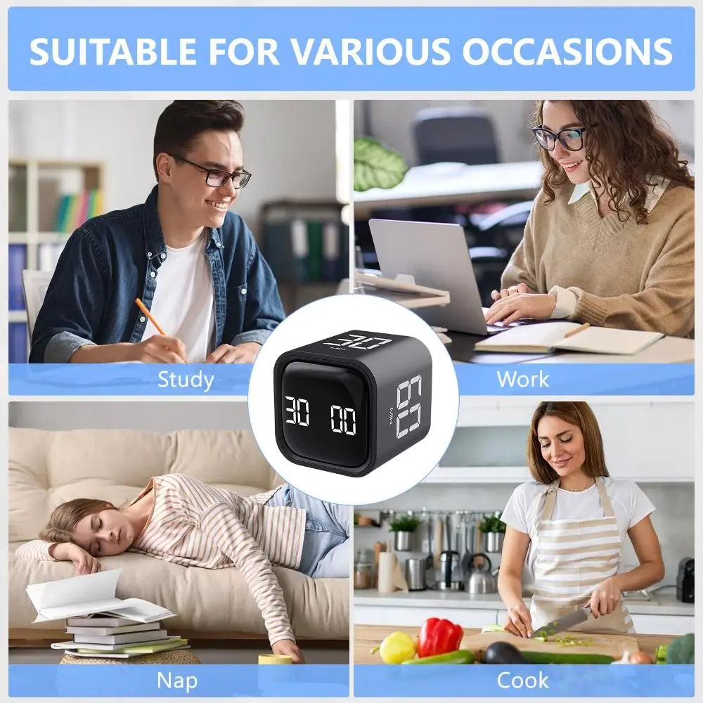 Gravity Sensing Digital Cube Timer Rotation Timing 3 Volume Adjustable Pomodoro Timer Custom Countdown 5/10/30/60min